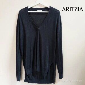 Aritzia Babaton V-Neck Midcentury 100% Linen Sweater – Navy – US Small